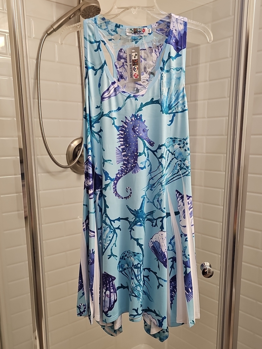 India Boutique Aqua and Blue Floral Lace Dress/Cover Up. NWT. - Picture 2 of 8